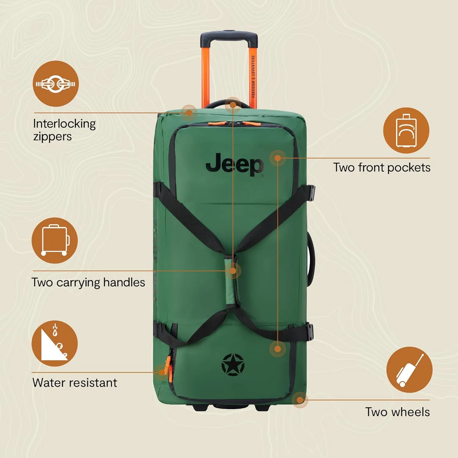 Jeep JS005A Two Wheel Rolling Travel Duffle Bag