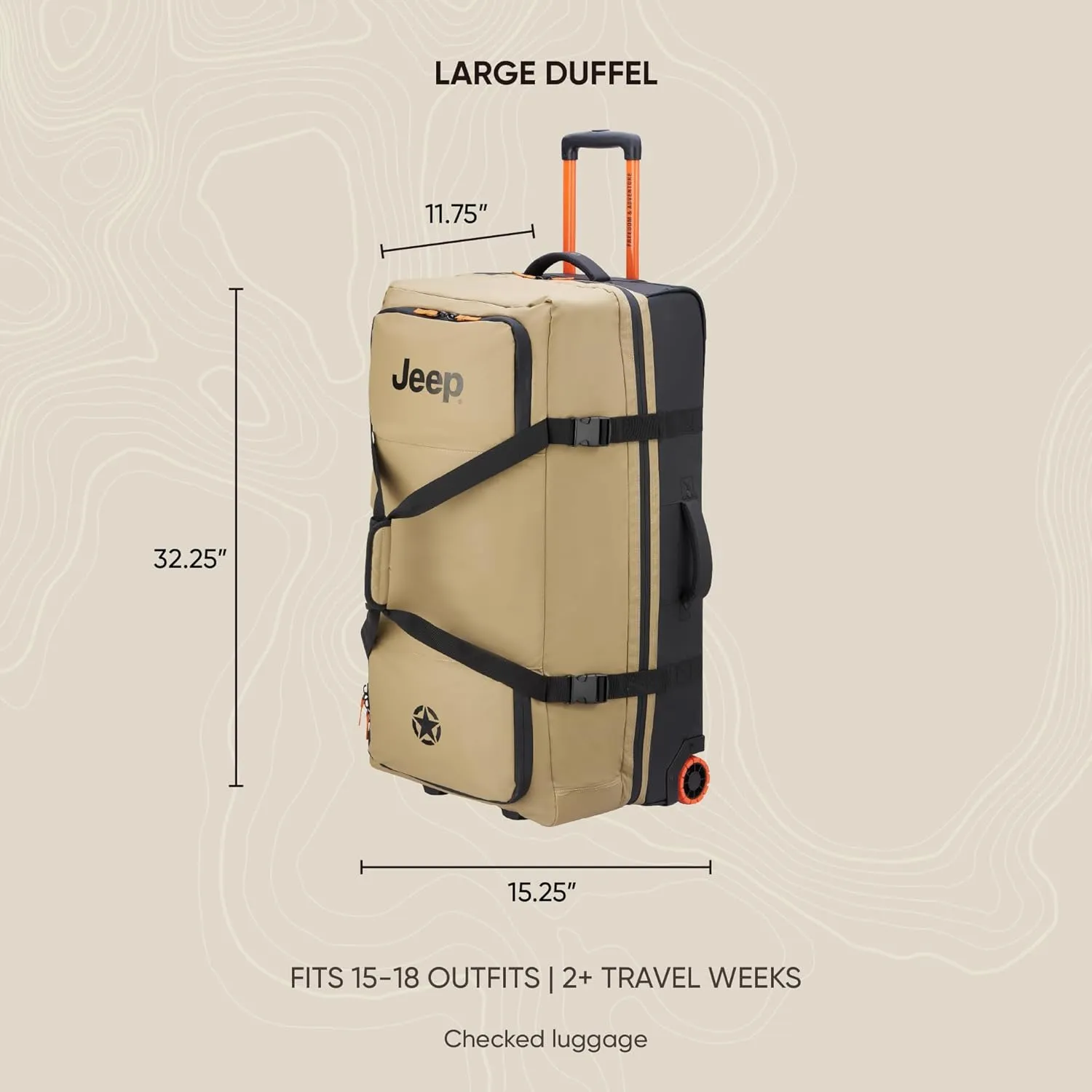 Jeep JS005A Two Wheel Rolling Travel Duffle Bag