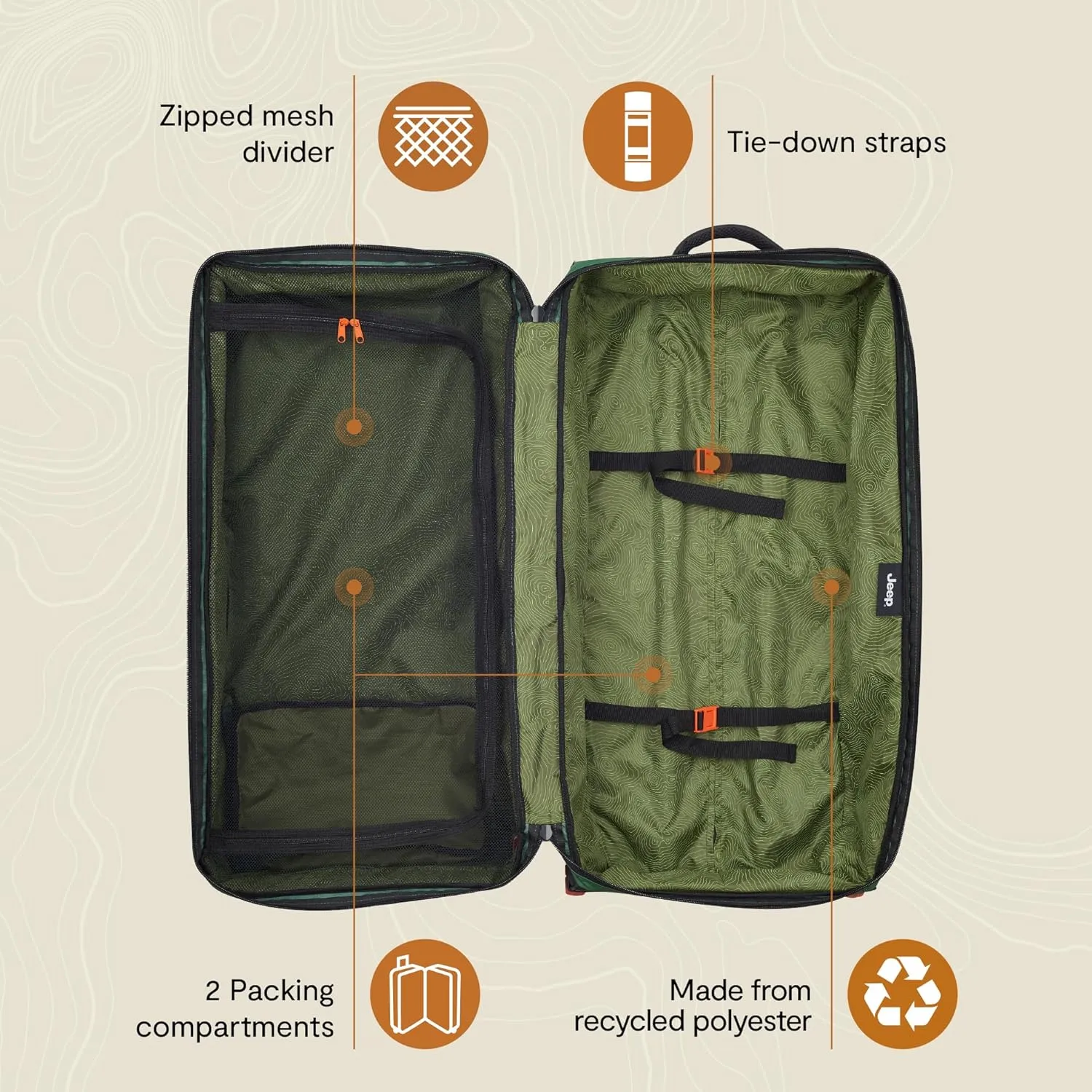 Jeep JS005A Two Wheel Rolling Travel Duffle Bag