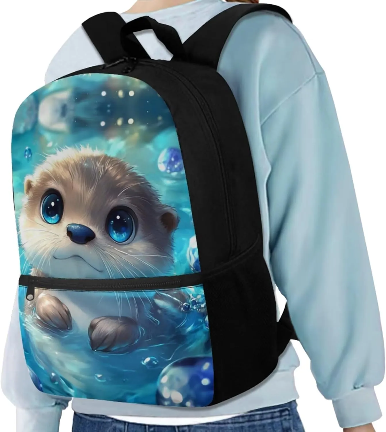 JEOCODY Cute Otter Backpack for Girls Kids School Bag with Lunch Bag Pencil Case Water Bottle Holder,Childrens Backpack for Boys Casual Daypack for Travel Hiking