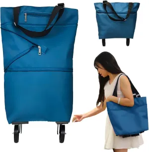 JIANWEI Collapsible Shopping Cart with 360° Swivel Wheels, Portable Folding Trolle-y Grocery Bag, Reusable Foldable Tote Grocery Cart Large Capacity Used for Travel and Home(Lake Blue)