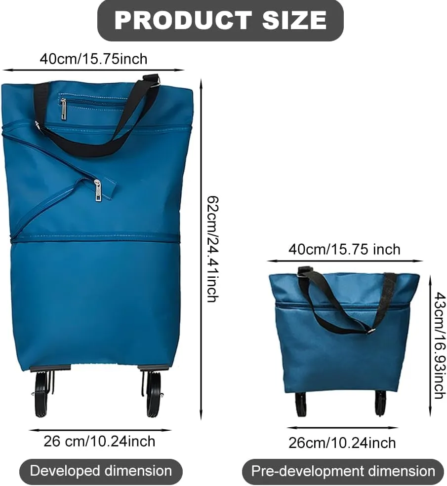 JIANWEI Collapsible Shopping Cart with 360° Swivel Wheels, Portable Folding Trolle-y Grocery Bag, Reusable Foldable Tote Grocery Cart Large Capacity Used for Travel and Home(Lake Blue)