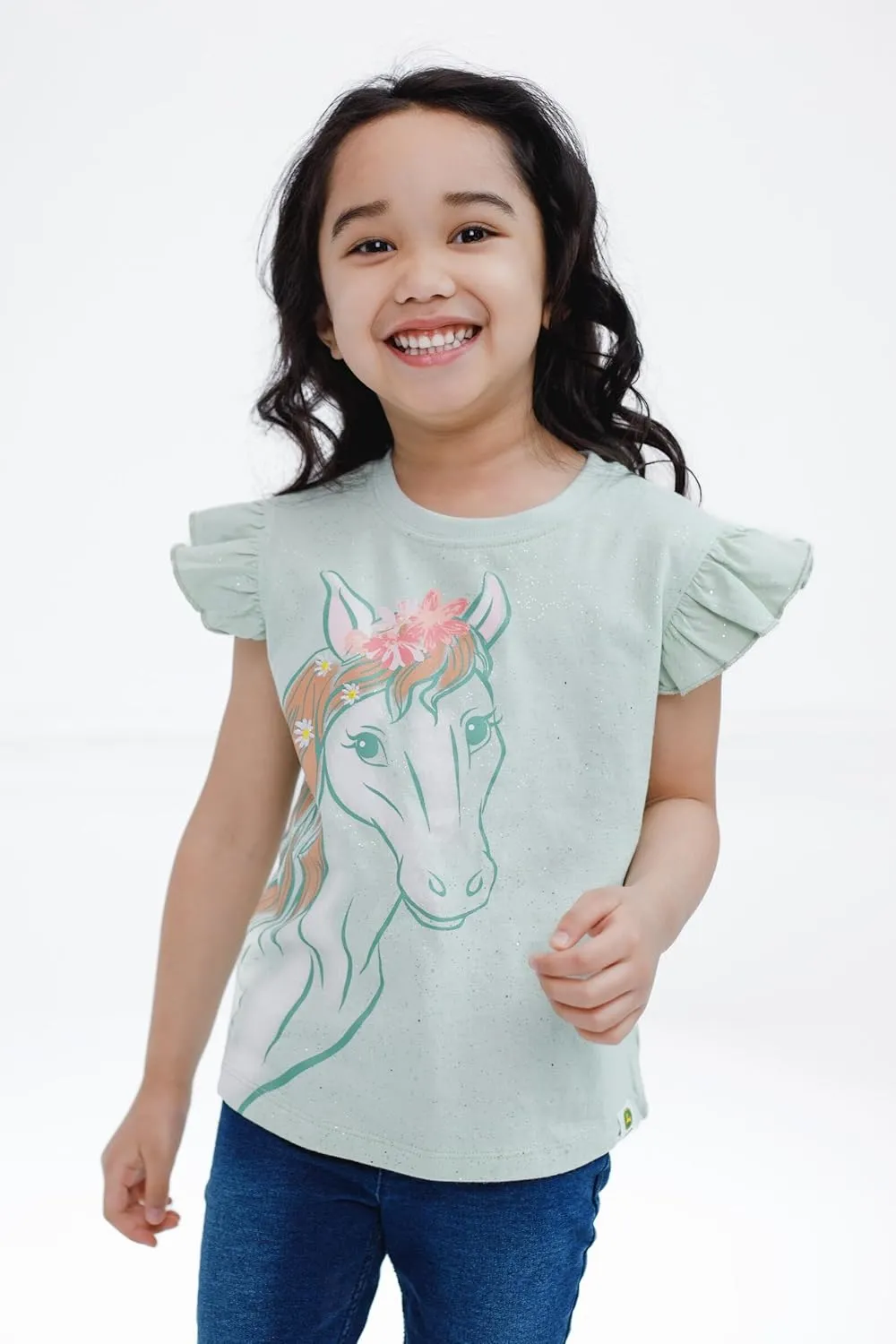 John Deere Farm Animals Girls T-Shirt Toddler to Little Kid Sizes (2T - 7-8)