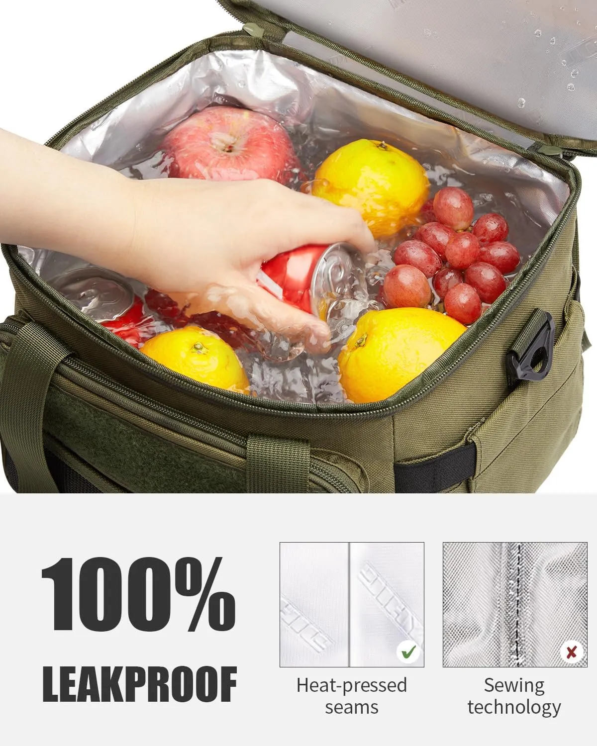 JOYHILL Tactical Lunch Box for Men, Double Deck Expandable Insulated Lunch Bag, Large Durable Thermal and Cooler Bag for Adult, Modern Leakproof Bag for Adult Work, Camping, Picnic, Navy,18 L/24 Can