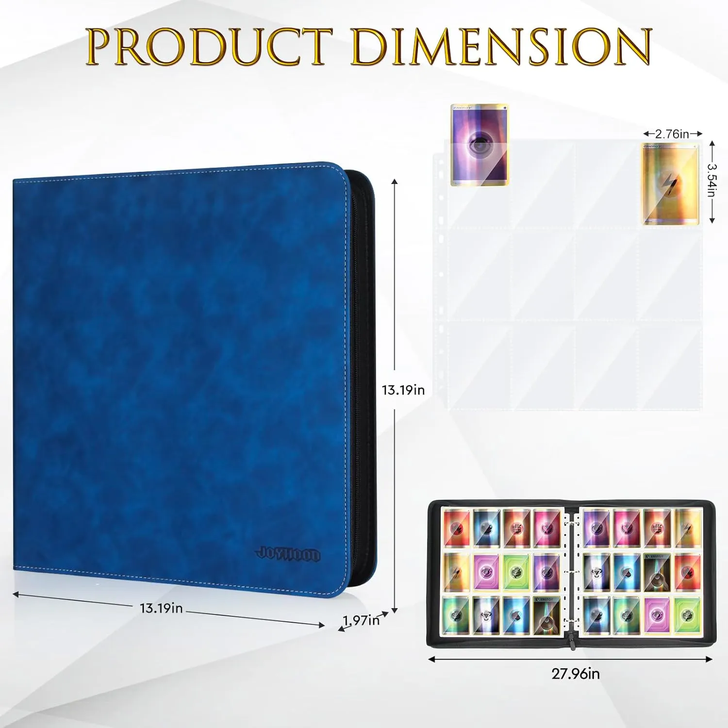 JoyHood Card Binder for Trading Card, Card Collection Binder with 12 Pocket - Hold Up to 960 Cards, Card Album Holder compatible with TCG/PM/MTG/OPCG/YGO Card (Sapphire Blue, 12 Pockets)