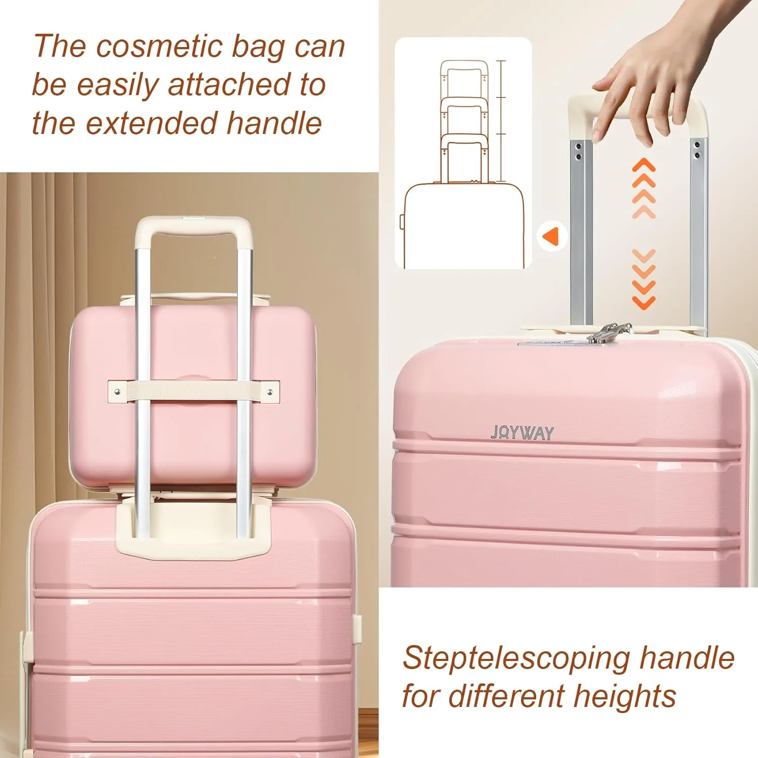 Joyway 24 and 28inch Luggage Lightweight Polypropylene Carrying Case with TSA Lock, Rigid Suitcase Sets with Swivel Wheels Pink