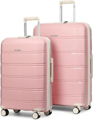 Joyway 24 and 28inch Luggage Lightweight Polypropylene Carrying Case with TSA Lock, Rigid Suitcase Sets with Swivel Wheels Pink