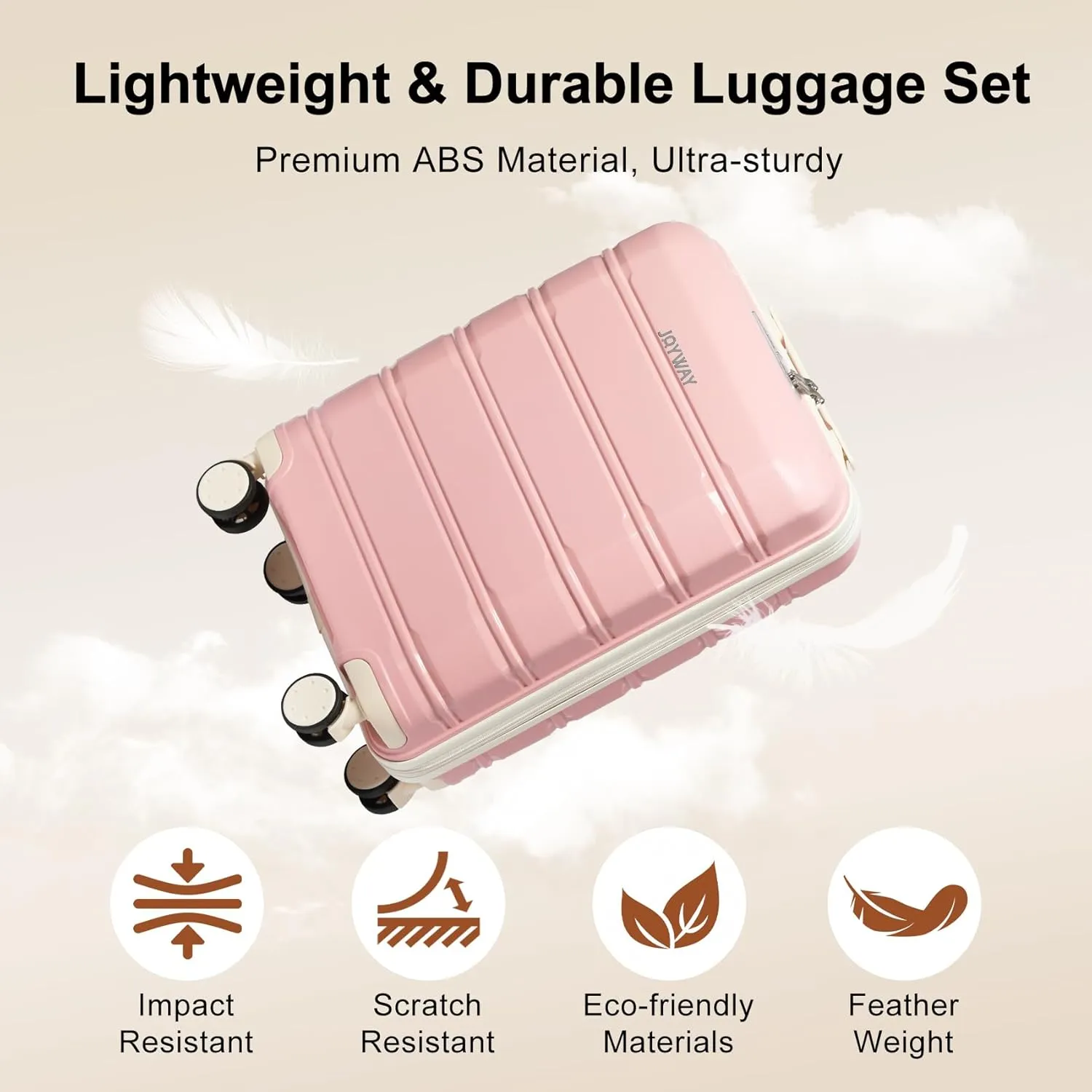 Joyway 24 and 28inch Luggage Lightweight Polypropylene Carrying Case with TSA Lock, Rigid Suitcase Sets with Swivel Wheels Pink