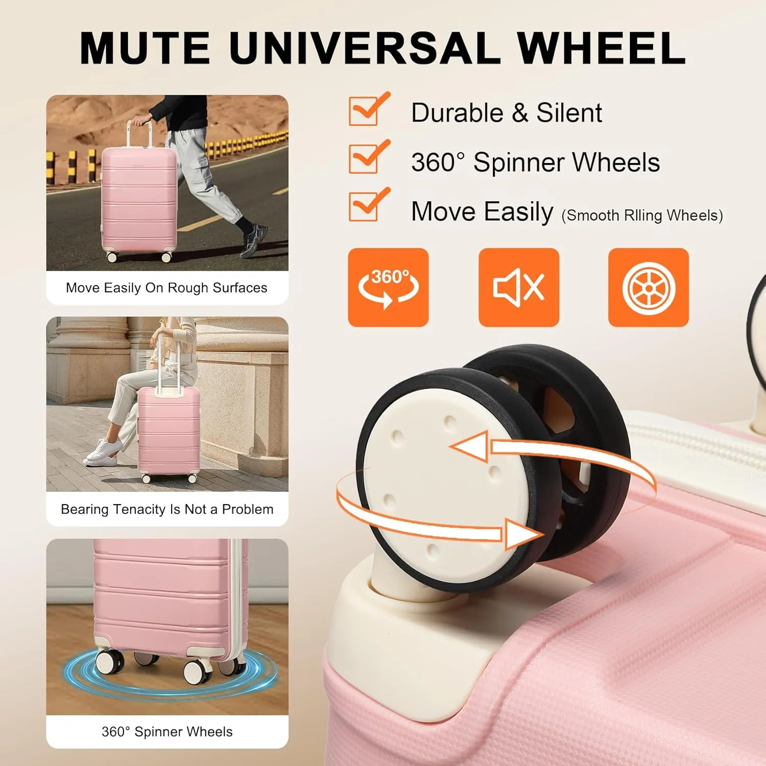 Joyway 24 and 28inch Luggage Lightweight Polypropylene Carrying Case with TSA Lock, Rigid Suitcase Sets with Swivel Wheels Pink
