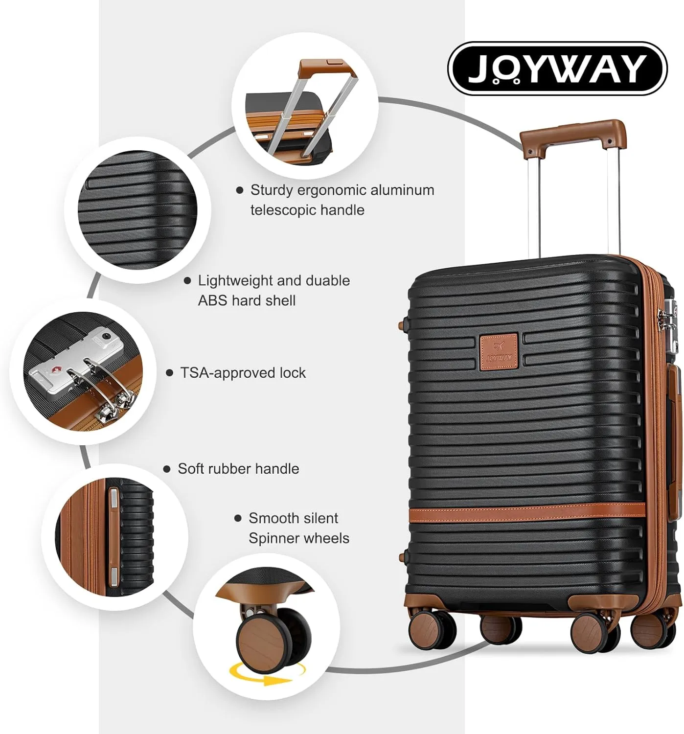 Joyway Carry on 20Inch &24 Inch Checked Luggage Set, 2-Piece Expandable Suitecase Set with Spinner Wheel, Hard Shell Suitcase with TSA Lock(Black)