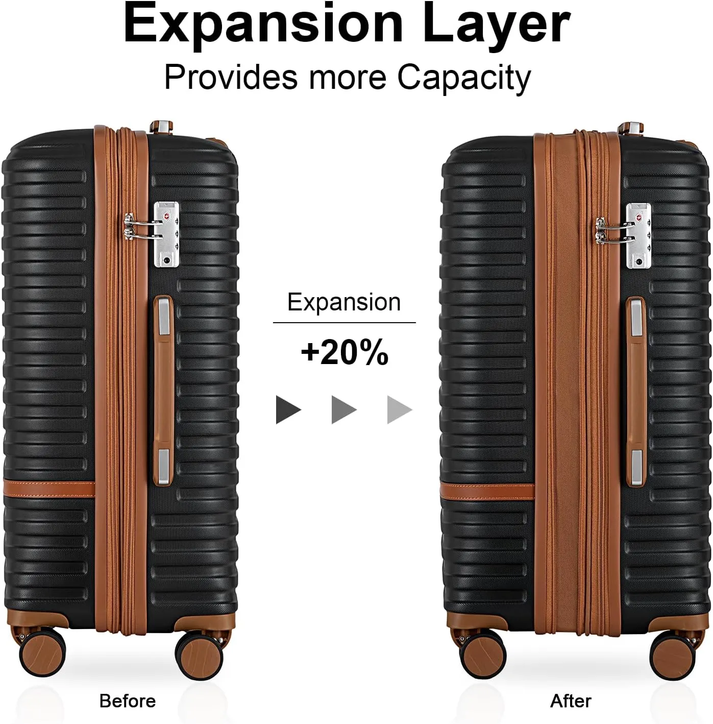 Joyway Carry on 20Inch &24 Inch Checked Luggage Set, 2-Piece Expandable Suitecase Set with Spinner Wheel, Hard Shell Suitcase with TSA Lock(Black)