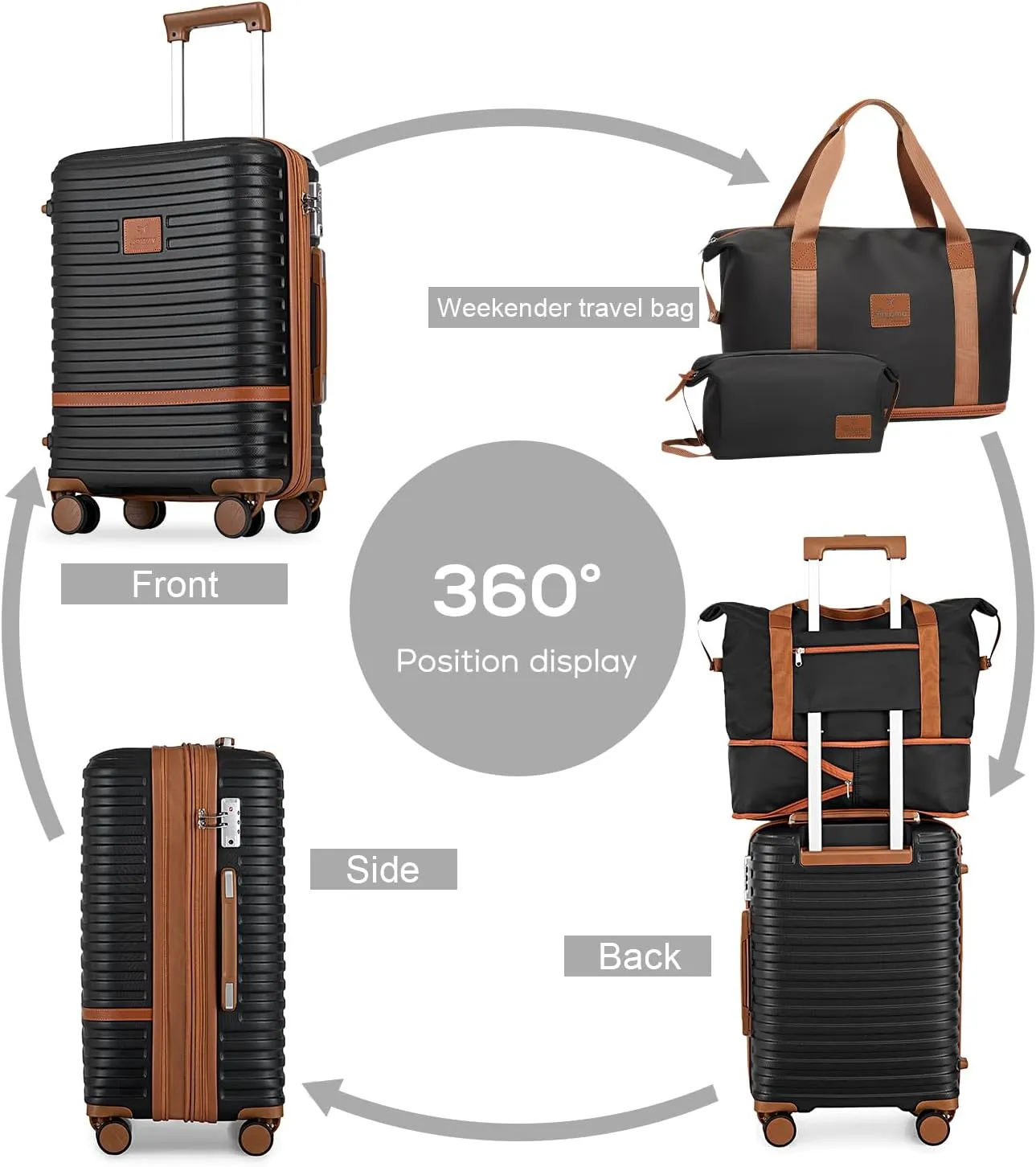 Joyway Carry on 20Inch &24 Inch Checked Luggage Set, 2-Piece Expandable Suitecase Set with Spinner Wheel, Hard Shell Suitcase with TSA Lock(Black)