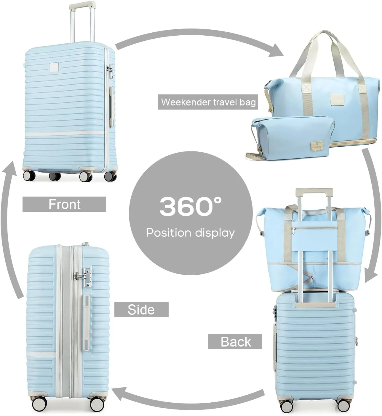 Joyway Carry On Luggage 20 Inch Expandable Suitcase with Spinner Wheel, 4 Piece Hard Shell Luggage Set with TSA Lock(Lightblue brown)