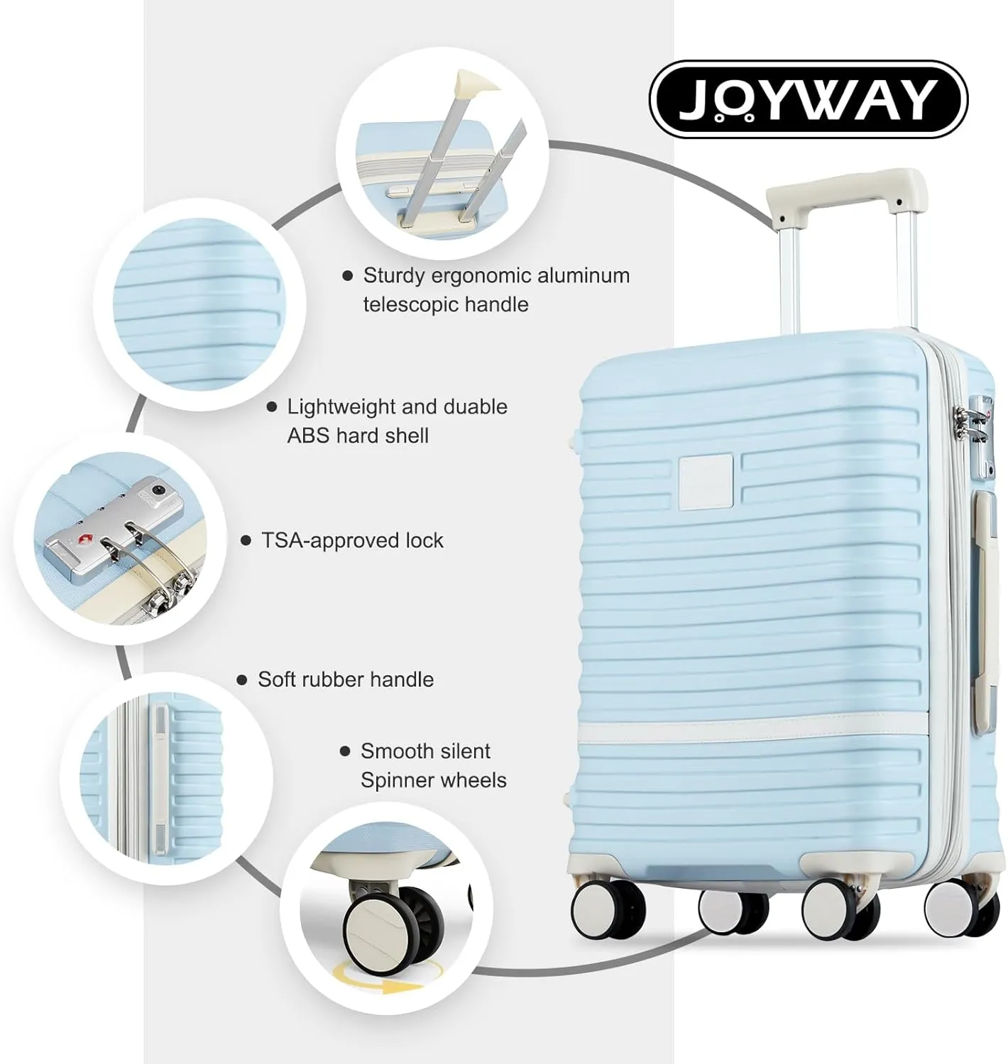 Joyway Carry On Luggage 20 Inch Expandable Suitcase with Spinner Wheel, 4 Piece Hard Shell Luggage Set with TSA Lock(Lightblue brown)
