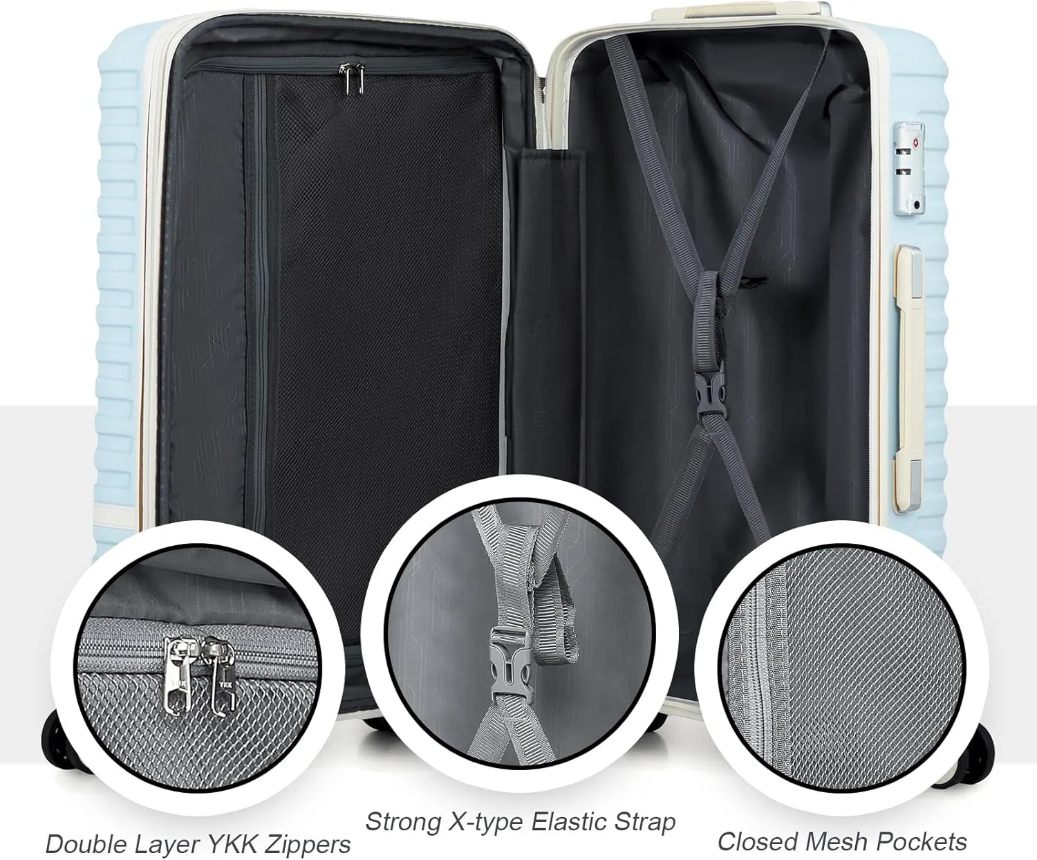 Joyway Carry On Luggage 20 Inch Expandable Suitcase with Spinner Wheel, 4 Piece Hard Shell Luggage Set with TSA Lock(Lightblue brown)