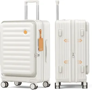 Joyway Expandable Checked Luggage 24 Inch, PC Hardshell Medium Check In Suitcase with Double Spinner Wheels, Lightweight Travel Luggage Sets with TSA Lock, White