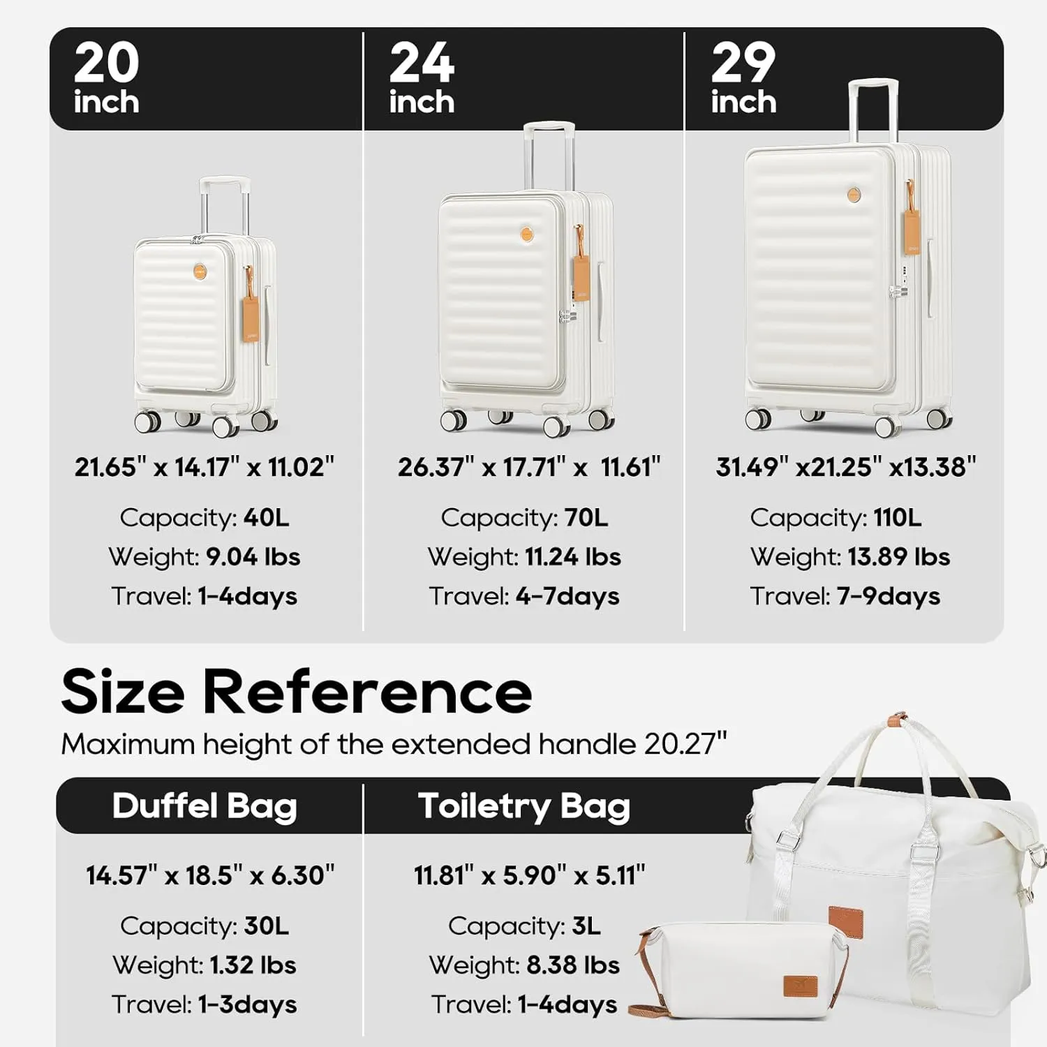 Joyway Expandable Checked Luggage 24 Inch, PC Hardshell Medium Check In Suitcase with Double Spinner Wheels, Lightweight Travel Luggage Sets with TSA Lock, White