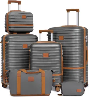 Joyway Luggage Set 3 Piece Suitcase Sets with Spinner Wheel,Hardside Expandable Travel Laggage with TSA Lock (13/20/24/28 Grey brown
