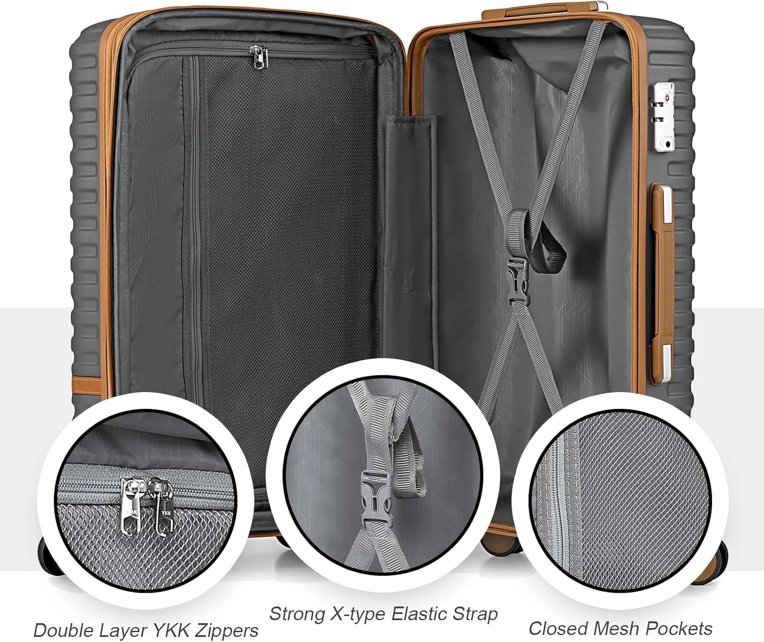 Joyway Luggage Set 3 Piece Suitcase Sets with Spinner Wheel,Hardside Expandable Travel Laggage with TSA Lock (13/20/24/28 Grey brown