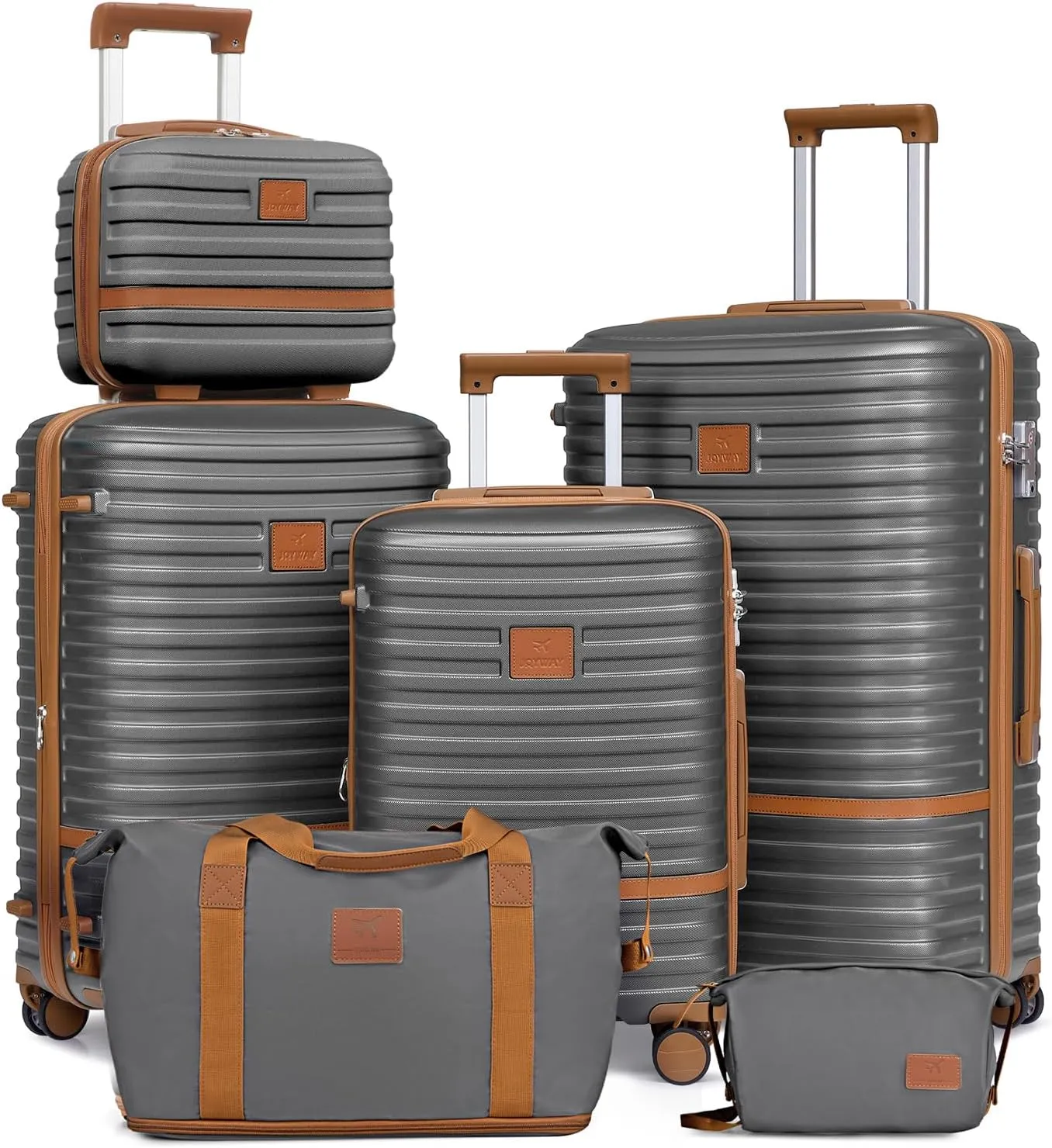 Joyway Luggage Set 3 Piece Suitcase Sets with Spinner Wheel,Hardside Expandable Travel Laggage with TSA Lock (13/20/24/28 Grey brown