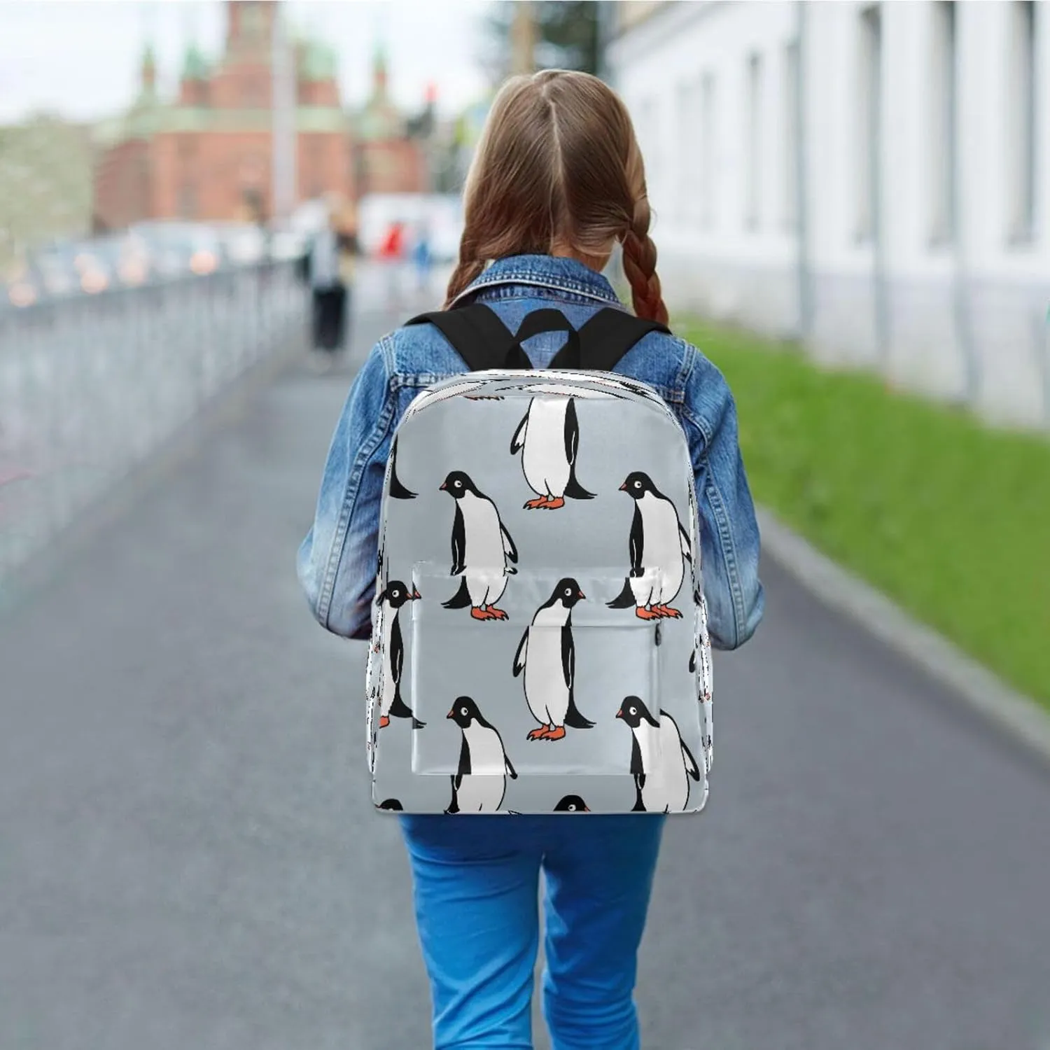 JSTEL Penguin School Backpack for Kid 5-19 yrs,Penguin Backpack Childen School Bag Polyester Bookbag