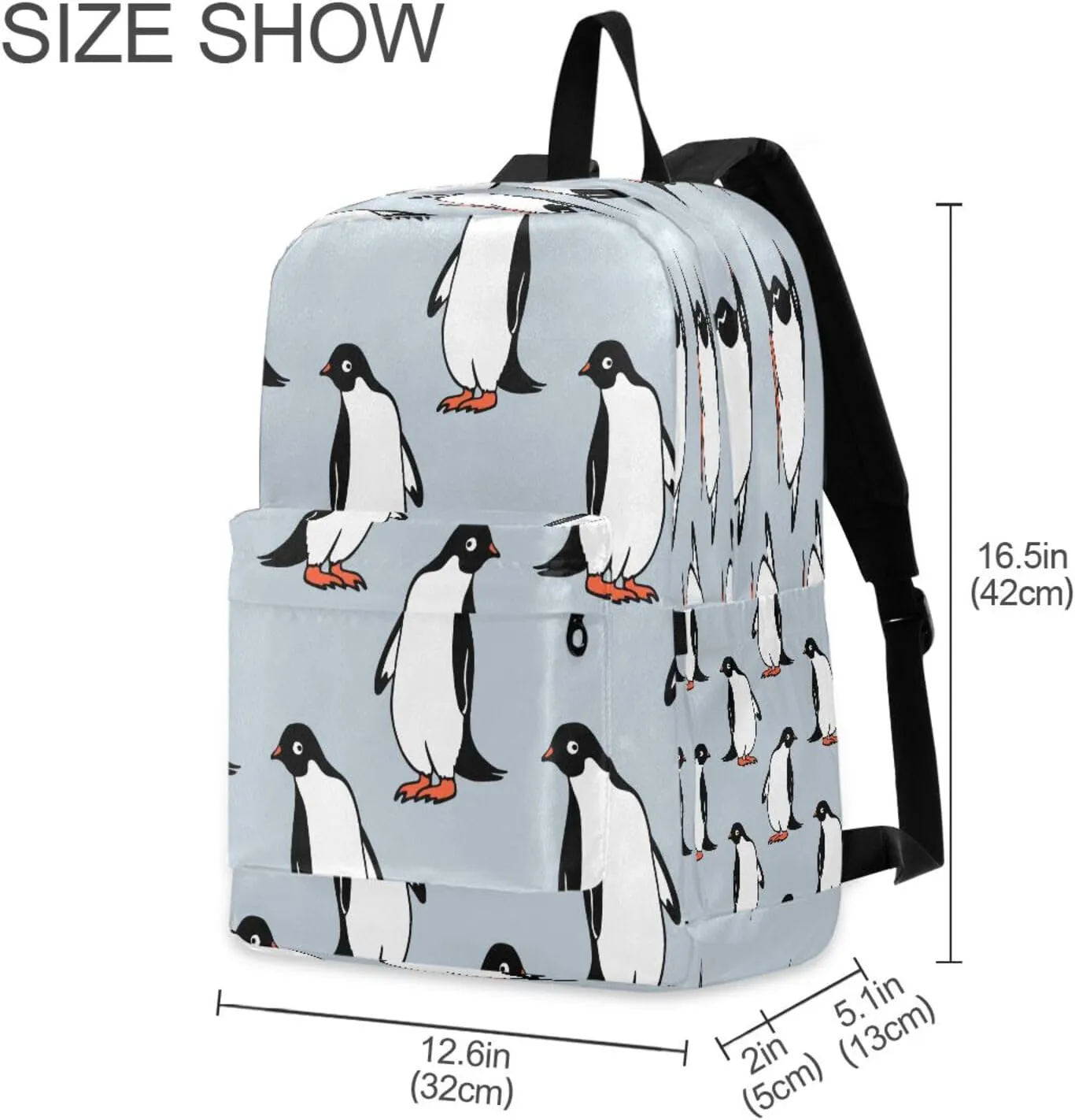 JSTEL Penguin School Backpack for Kid 5-19 yrs,Penguin Backpack Childen School Bag Polyester Bookbag