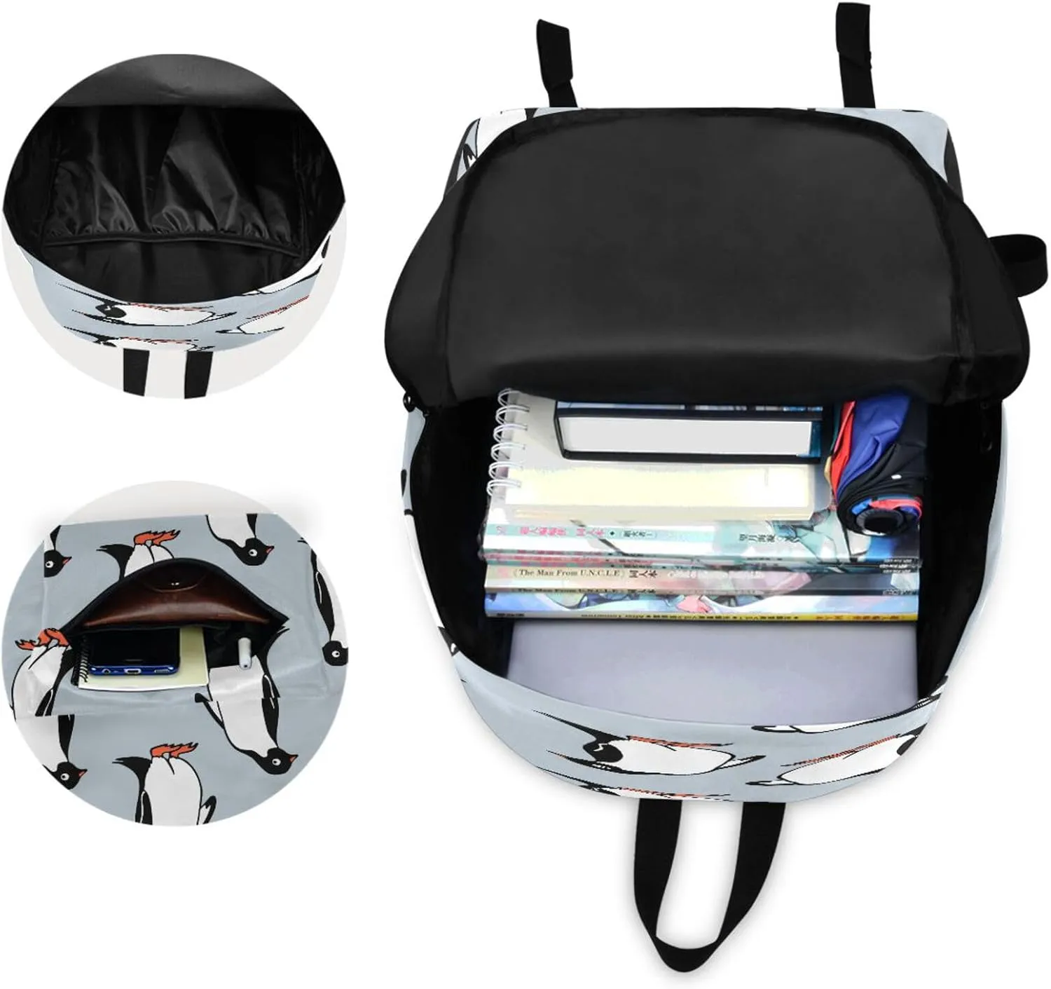 JSTEL Penguin School Backpack for Kid 5-19 yrs,Penguin Backpack Childen School Bag Polyester Bookbag