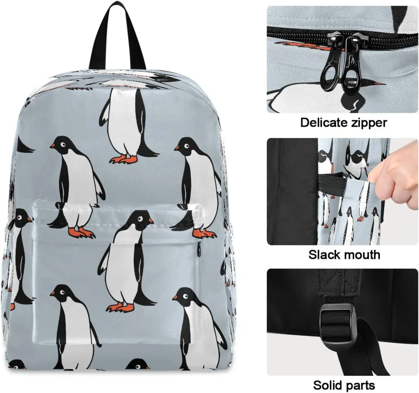 JSTEL Penguin School Backpack for Kid 5-19 yrs,Penguin Backpack Childen School Bag Polyester Bookbag