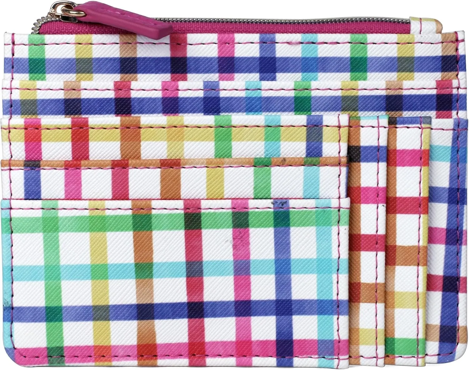 Julia Buxton Multi Colored Plaid Vegan Leather Slot Coin Case