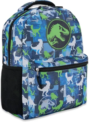 Jurassic World Nylon Allover Print Backpack - Adventure Awaits with Tyrannosaurus Rex, Velociraptor, and Triceratops on this Exciting and Vibrant Adult and Kids School Bag (Blue)