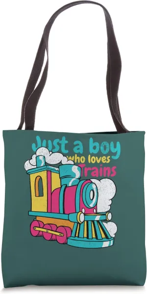 Just a boy who loves trains, Kawaii train locomotion, Boys Tote Bag