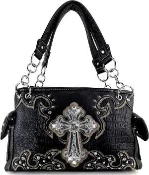 Justin West Paisley Embroidery Floral Tooled Leather Rhinestone Cross Shoulder Concealed Carry Handbag Purse