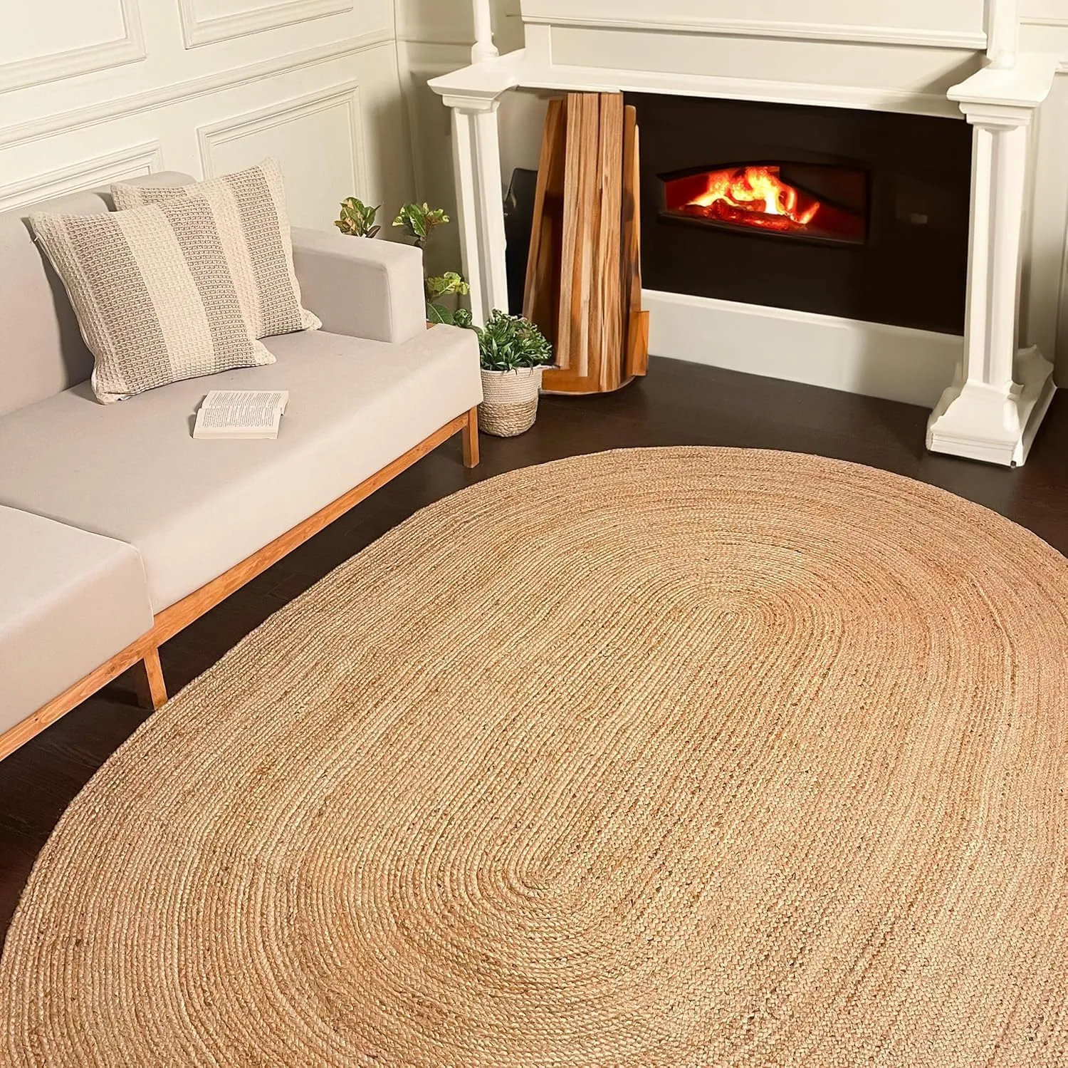 Jute Braided Boho Oval Rug Natural Jute, 6x9 feet Farmhouse Jute Area Rug, Artisanal Bohemian Handcrafted Home Décor, Perfect for Living Room, Bedroom, Dining Room and Study