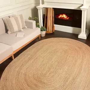 Jute Braided Boho Oval Rug Natural Jute, 6x9 feet Farmhouse Jute Area Rug, Artisanal Bohemian Handcrafted Home Décor, Perfect for Living Room, Bedroom, Dining Room and Study