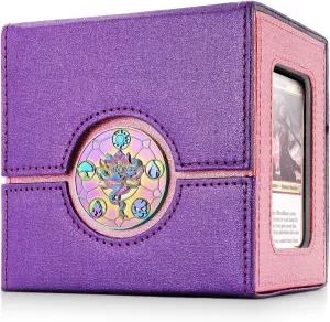 Kabinka Commander Deck Box for MTG with Metal Emblem, Card Deck Box with Dice Tray, Holds 100 Double-Sleeved Cards for TCG/PTCG, Cards Storage Case with 35PT Magnetic Card Holder (Pink& Purple, Lotus)