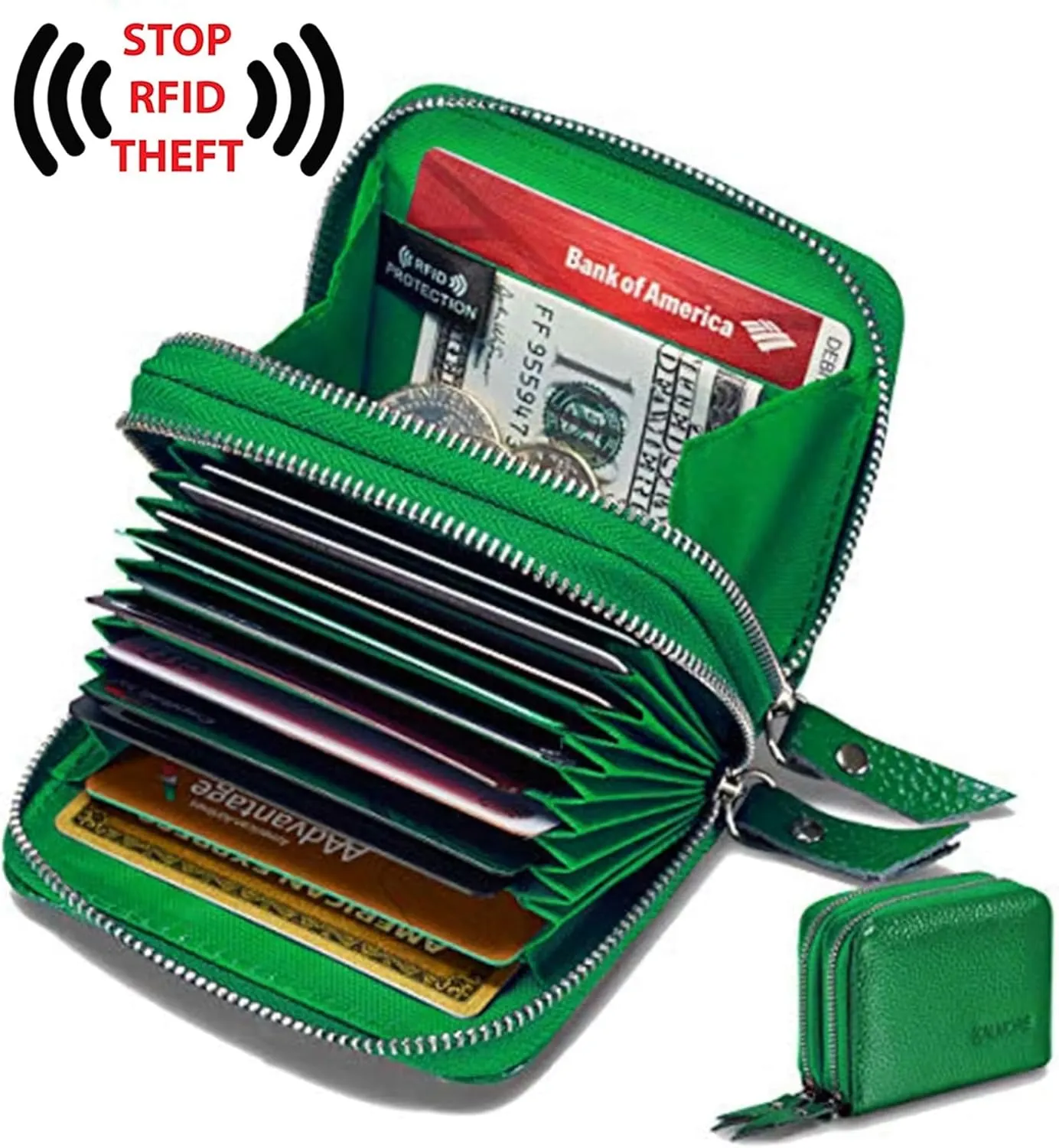 KALMORE Women's Leather RFID Secured Spacious Cute Zipper Card Wallet Small Purse