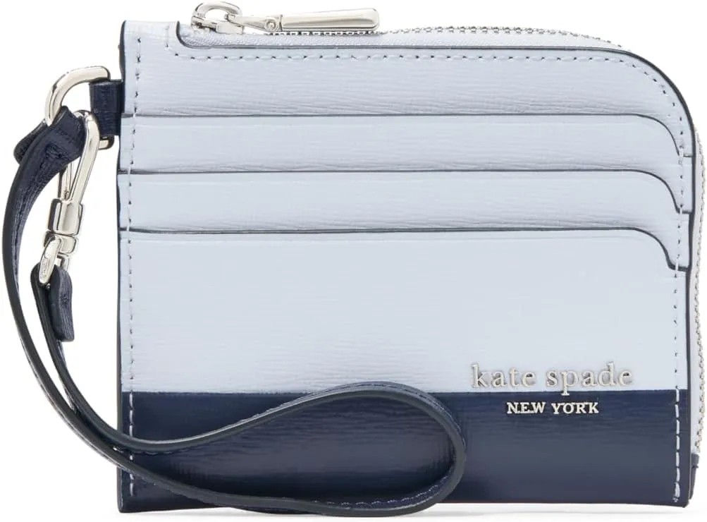 kate spade new york Devin Colorblocked Saffiano Leather Coin Card case Wristlet, Pale Sapphirine Multi