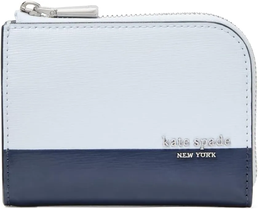 kate spade new york Devin Colorblocked Saffiano Leather Zip Card case, Pale Sapphirine Multi