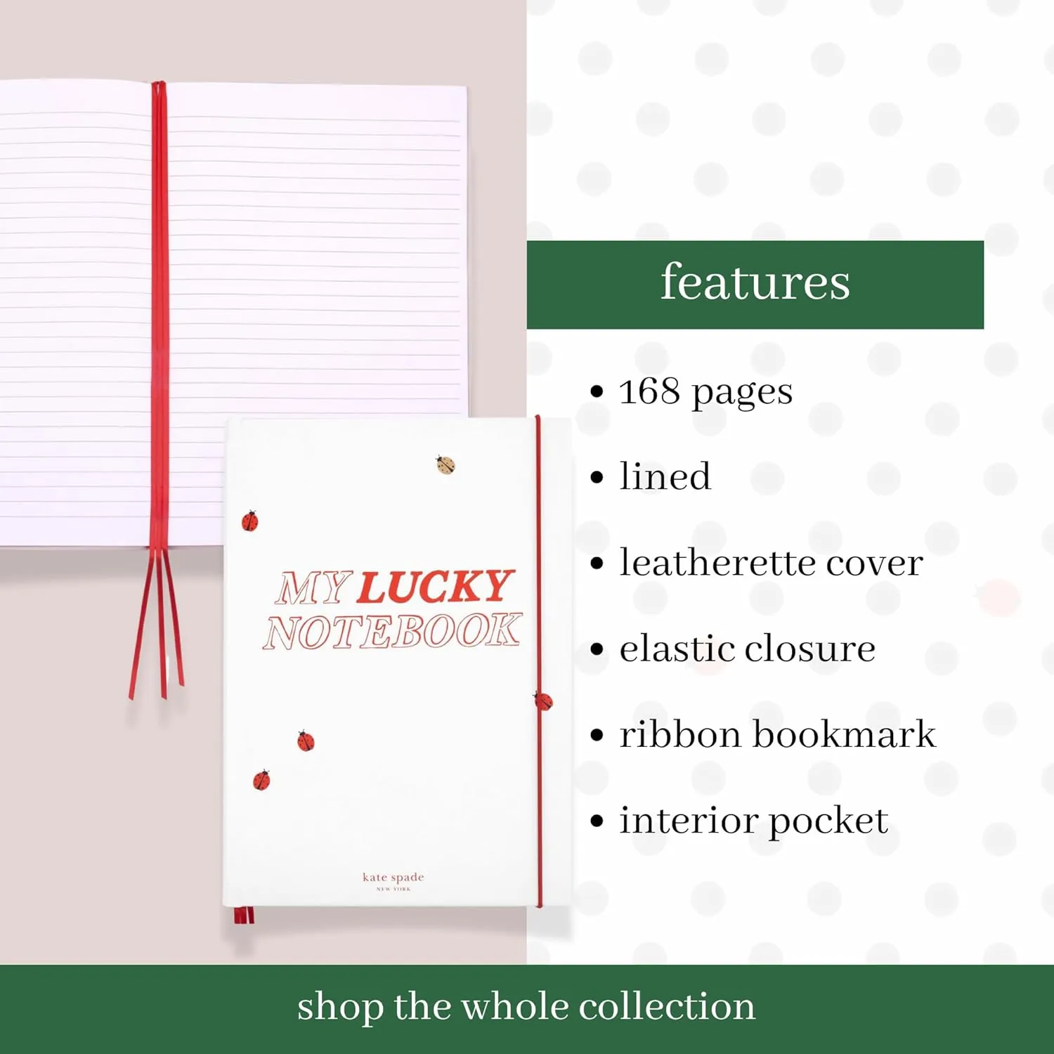 kate spade new york Take Note XL Vegan Leather Notebook, Bound Journal Includes 168 Lined Pages (Lucky Notebook)