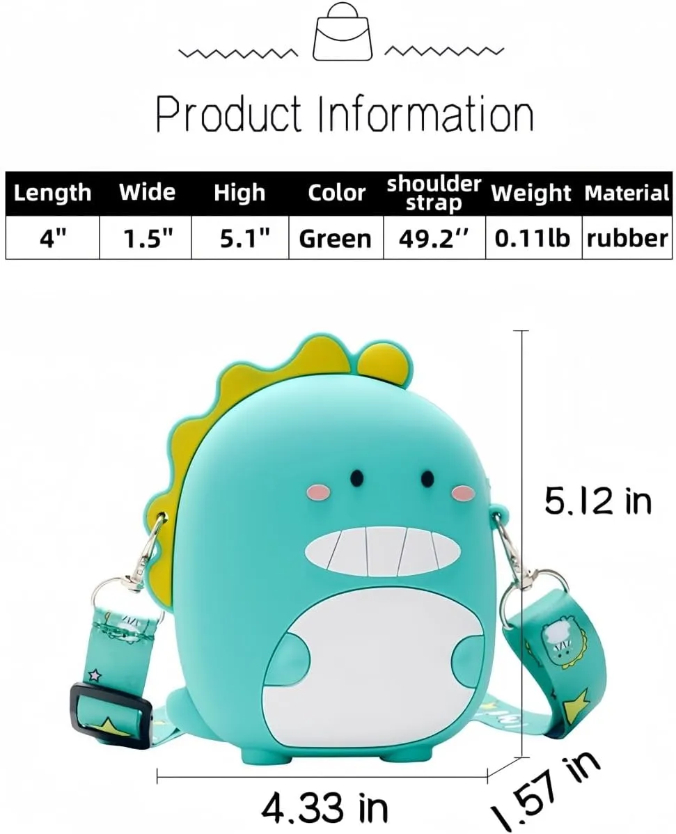 Kawaii Dinosaur Crossbody Bag with Adjustable Shoulder Strap, Cute Mini Anime Stuff Bags Coin Wallet Purse Shoulder Bag with Zipper Coin Pouch Money Bags for Women Birthday Gifts (Green-Dinosaur)
