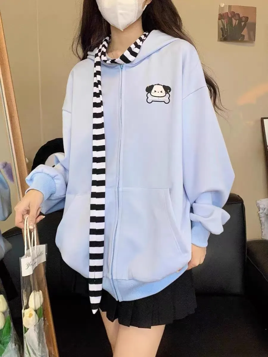 Kawaii Hoodie Zipper Harajuku Puppy Long Ear Casual Loose Hooded Sweatshirt Cutecore Y2k Graphic Pullovers
