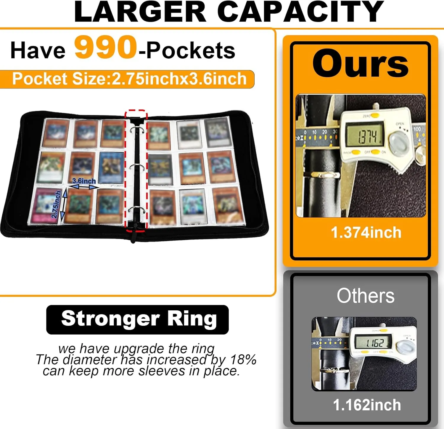 KaylyPro Trading Card Binder for Y-G-O Card 990 pockets Capacity, 9 Pocket Card Holder Compatible with TCG Cards and Other Standard Size Cards.
