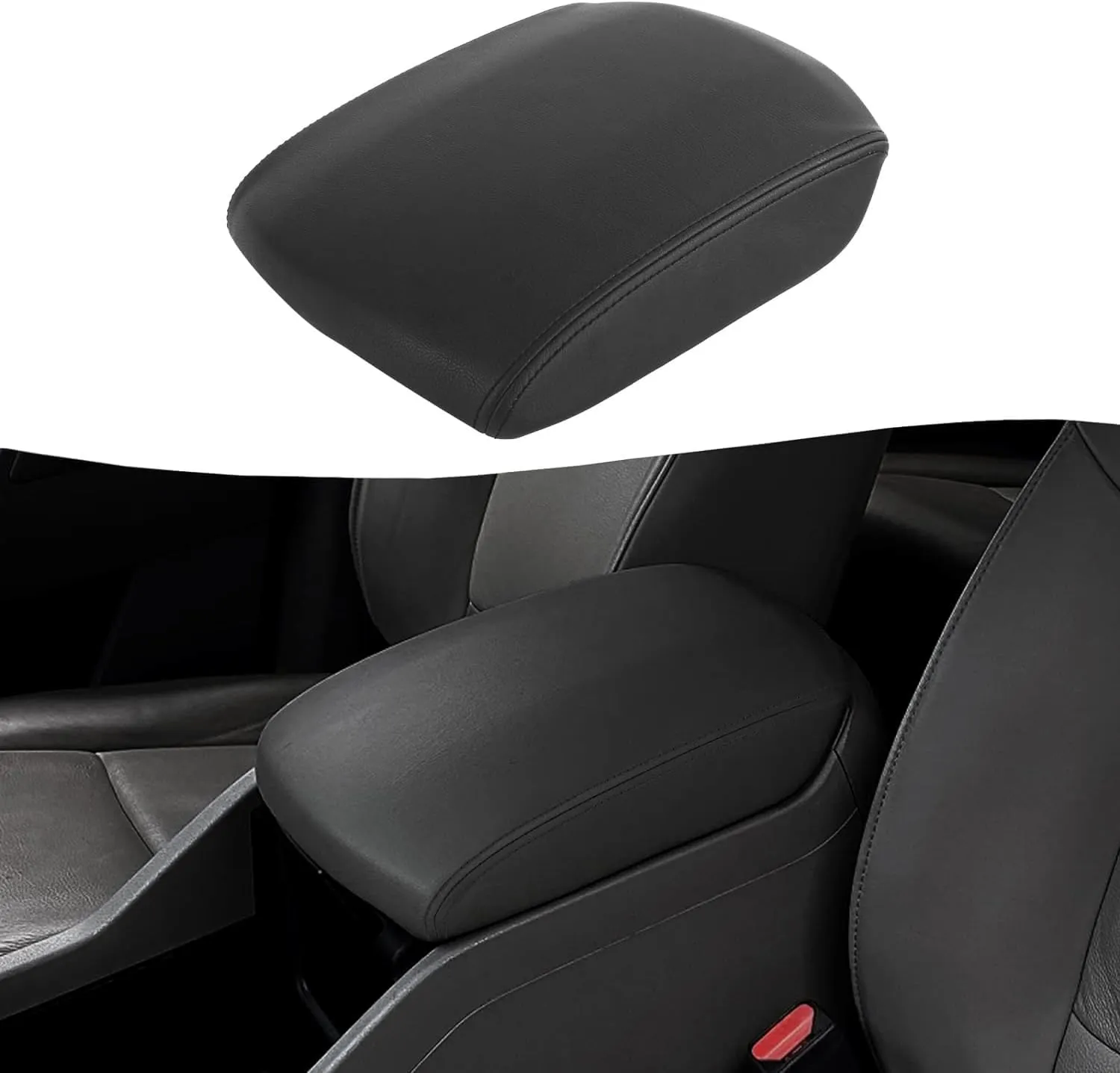 KBH Car Center Console Lid Cover Replacement for Honda Pilot 2009-2015, Vinyl Leather, Armrest Replace Covering, Anti-Scratch, Black (Leather Part Only)