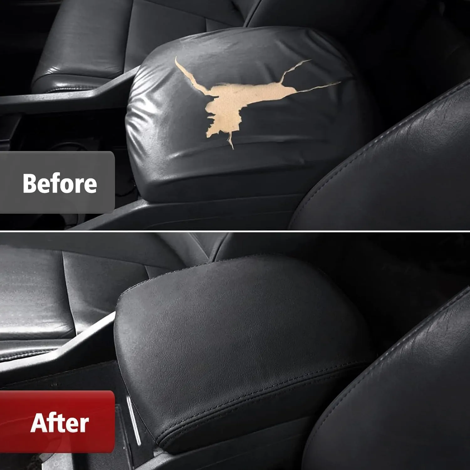 KBH Car Center Console Lid Cover Replacement for Honda Pilot 2009-2015, Vinyl Leather, Armrest Replace Covering, Anti-Scratch, Black (Leather Part Only)