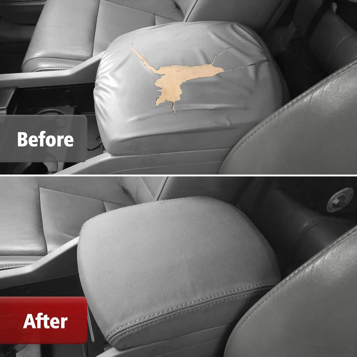KBH Car Center Console Lid Cover Replacement for Honda Pilot 2009-2015, Vinyl Leather, Armrest Replace Covering, Anti-Scratch, Gray (Leather Part Only)