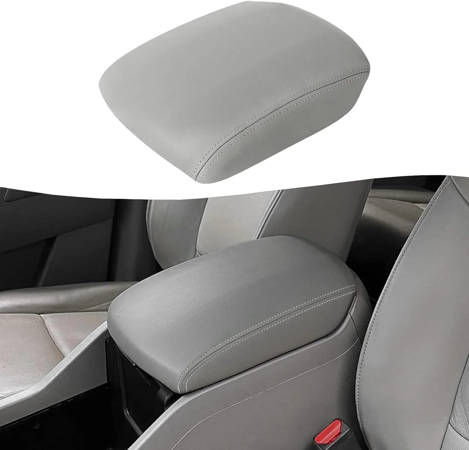 KBH Car Center Console Lid Cover Replacement for Honda Pilot 2009-2015, Vinyl Leather, Armrest Replace Covering, Anti-Scratch, Gray (Leather Part Only)