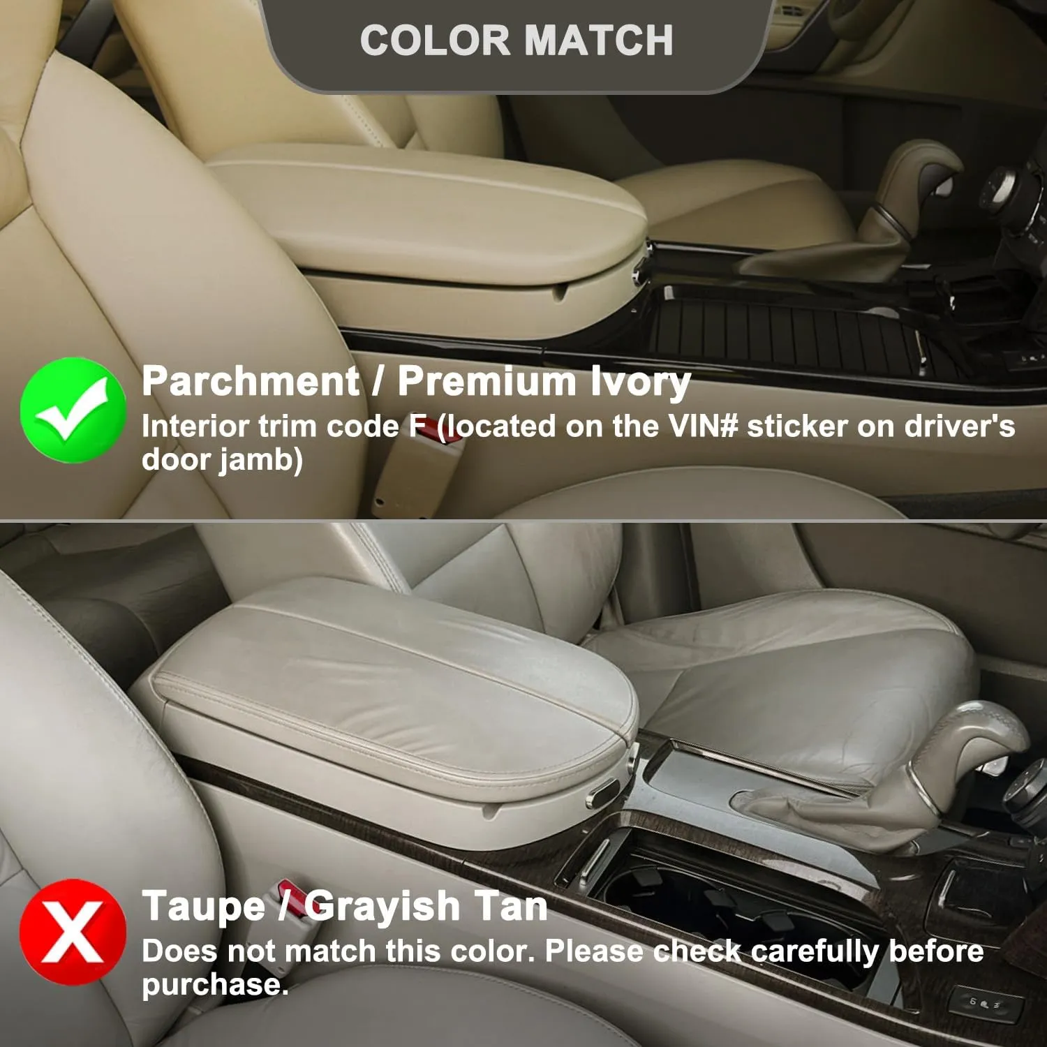 KBH Center Console Cover Replacement for Acura MDX 2007 2008 2009 2010 2011 2012 2013, Vinyl Leather, Armrest Replace Skin Upholstery, Parchment