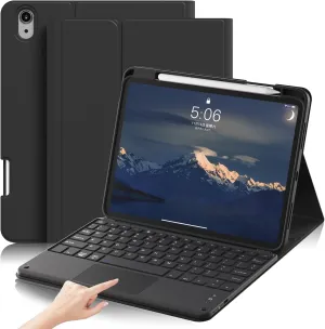 kenke for iPad 11/10th Gen Case with Keyboard 11/10.9 inch 2025 A16/2022, Detachable Wireless Bluetooth with Right Side Pencil Holder, Multi-Touch Trackpad Backlit Square Gray Keycaps (Black