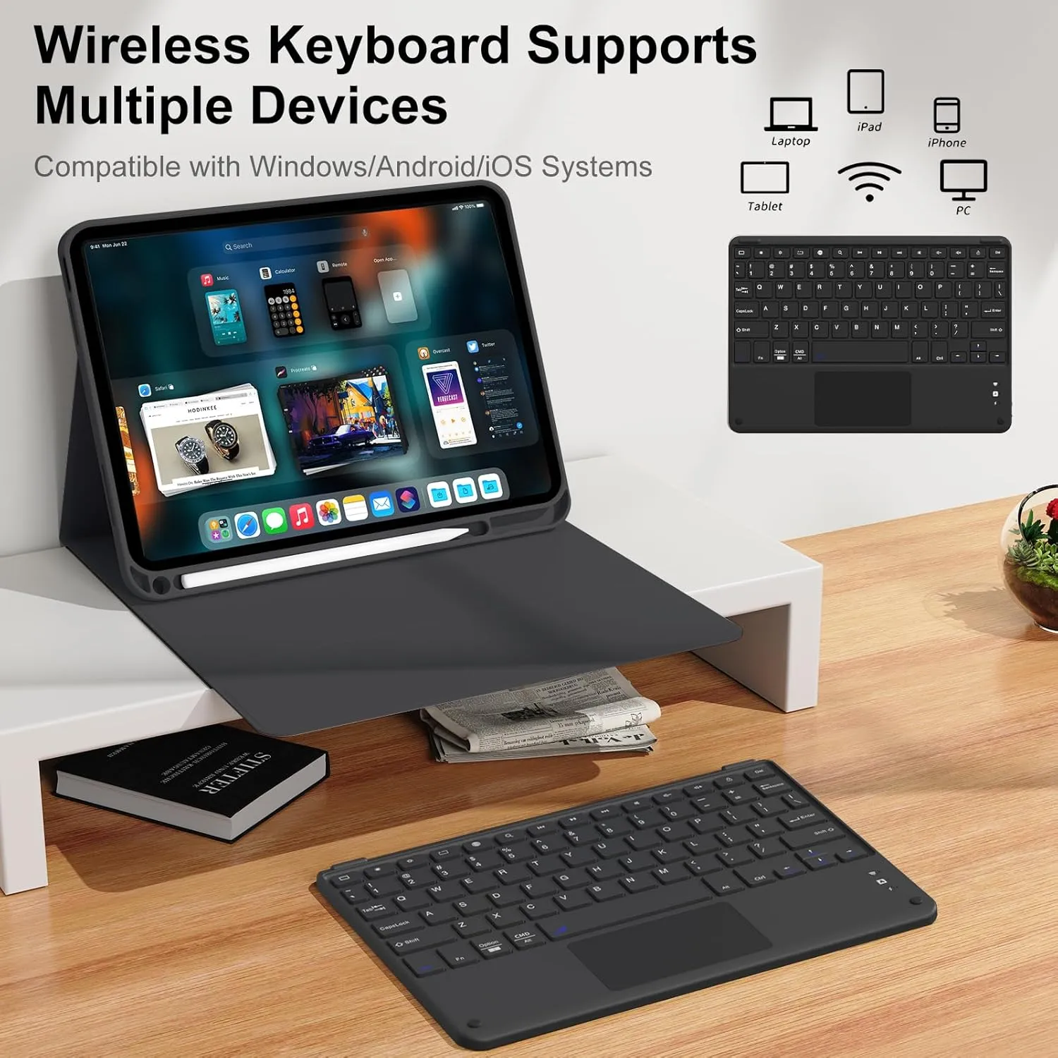 kenke for iPad 11/10th Gen Case with Keyboard 11/10.9 inch 2025 A16/2022, Detachable Wireless Bluetooth with Right Side Pencil Holder, Multi-Touch Trackpad Backlit Square Gray Keycaps (Black