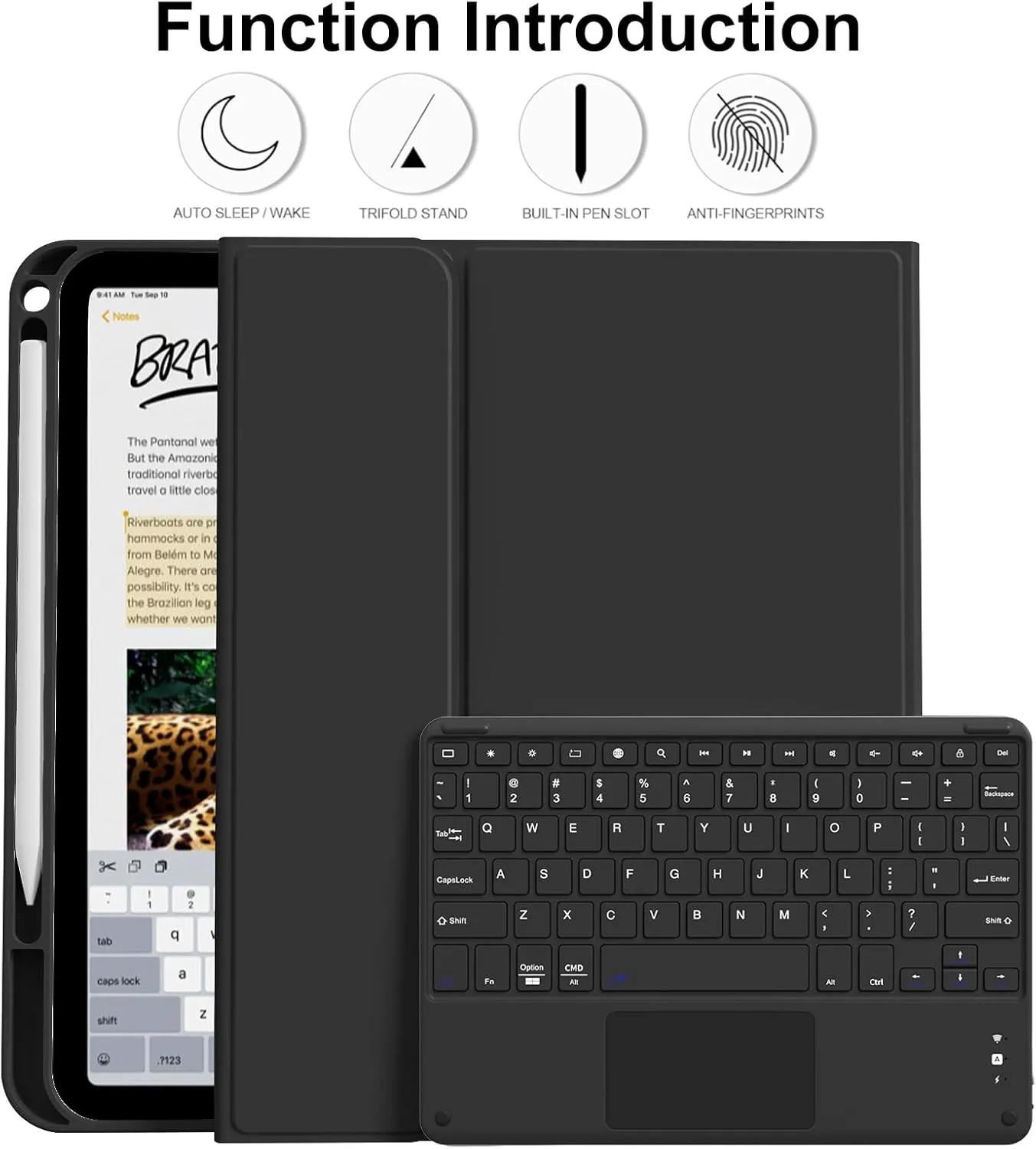 kenke for iPad 11/10th Gen Case with Keyboard 11/10.9 inch 2025 A16/2022, Detachable Wireless Bluetooth with Right Side Pencil Holder, Multi-Touch Trackpad Backlit Square Gray Keycaps (Black
